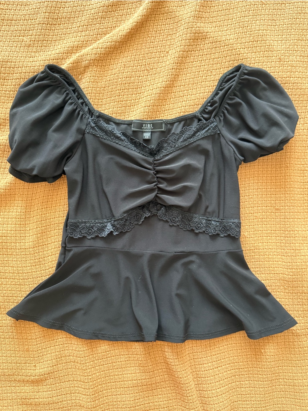 Black Lace-Trim Peplum Top